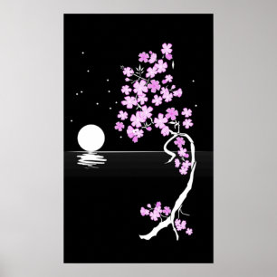 Kirschblüte (Sakura) bei Nacht Print Poster