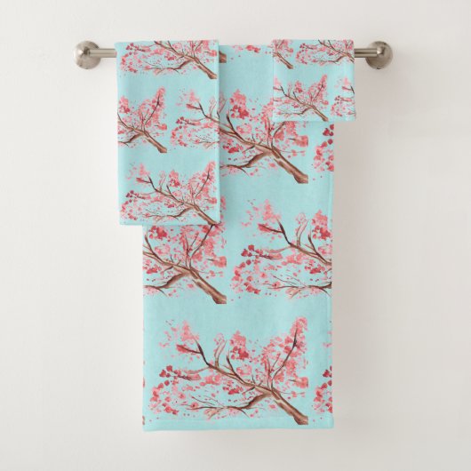 Kirschblüte Sakura Pink Floral Japanisches Asien Badhandtuch Set (Insitu)