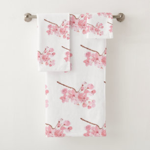 Kirschblüte Sakura Pink Floral Japanisches Asien Badhandtuch Set