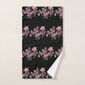 Kirschblüte Sakura Pink Floral Japanisches Schwarz Badhandtuch Set (Handtuch)