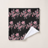 Kirschblüte Sakura Pink Floral Japanisches Schwarz Badhandtuch Set (Waschlappen)