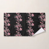 Kirschblüte Sakura Pink Floral Japanisches Schwarz Badhandtuch Set (Handtuch)