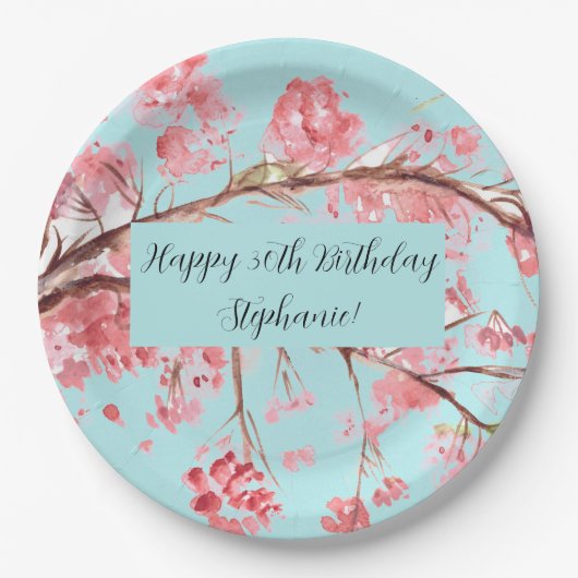 Kirschblüte Sakura Pink Türkis Geburtstag Pappteller (Vorderseite)