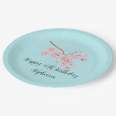 Kirschblüte Sakura Pink Türkis Geburtstag Pappteller (Schrägansicht)