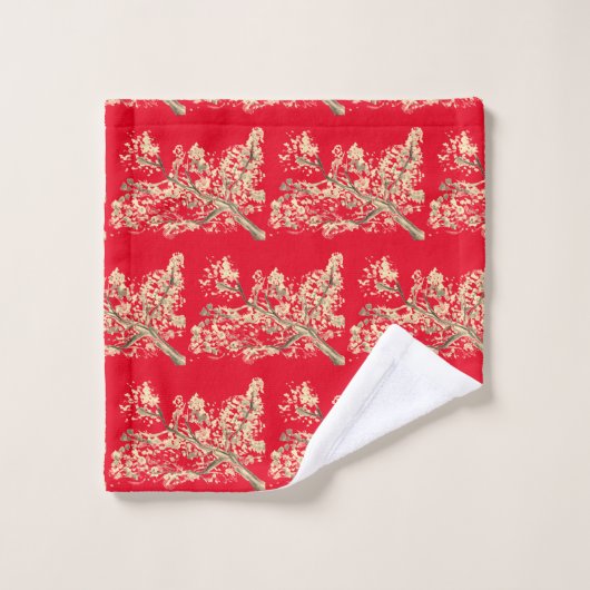 Kirschblüte Sakura Red Floral Japanisches Weiß Badhandtuch Set (Waschlappen)