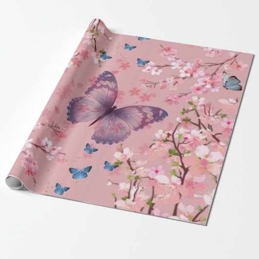 Kirschblüte & Schmetterlinge Geschenkpapier (Ungerollt)