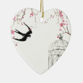 Kirschblüte, Schwalbe, Vogelkäfig Keramikornament (Rechts)