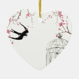 Kirschblüte, Schwalbe, Vogelkäfig Keramikornament