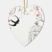 Kirschblüte, Schwalbe, Vogelkäfig Keramikornament (Links)