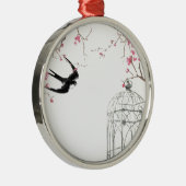 Kirschblüte, Schwalbe, Vogelkäfig Silbernes Ornament (Rechts)