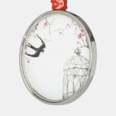 Kirschblüte, Schwalbe, Vogelkäfig Silbernes Ornament (Links)