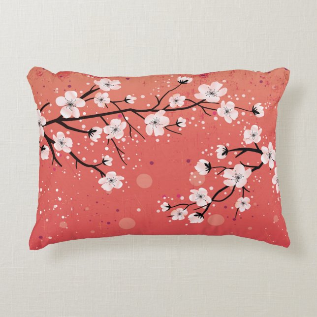 Kirschblüte schwarze Baumkoralle Dekokissen (Vorderseite)