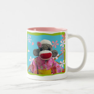 Kirschblüte-Socken-Affe-Tasse Zweifarbige Tasse