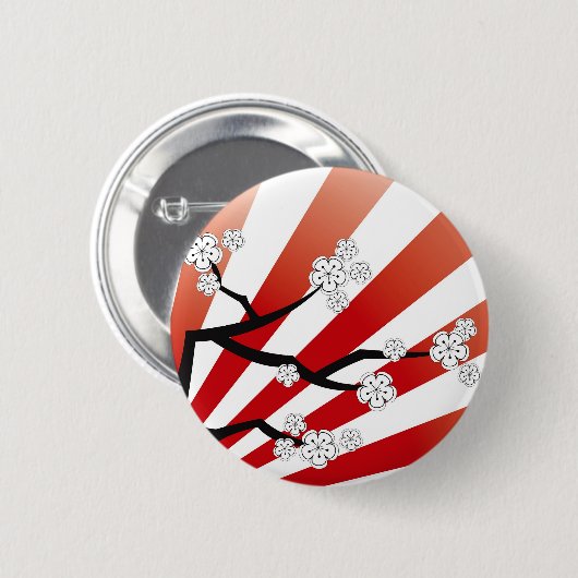 Kirschblüte-Sonnenaufgang-weißer Button (Vorne & Hinten)
