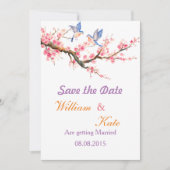 Kirschblüte und blaue Vögel Save the Date (Vorderseite)