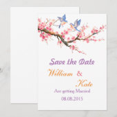 Kirschblüte und blaue Vögel Save the Date (Vorne/Hinten)
