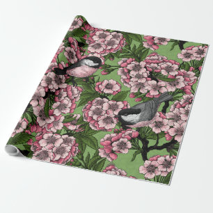 Kirschblüte und Kichererbsen auf Grün Geschenkpapier