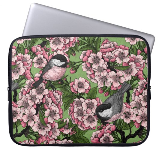 Kirschblüte und Kichererbsen auf Grün Laptopschutzhülle (Vorderseite)
