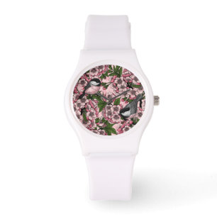 Kirschblüte und Kichererbsen auf rosa Armbanduhr