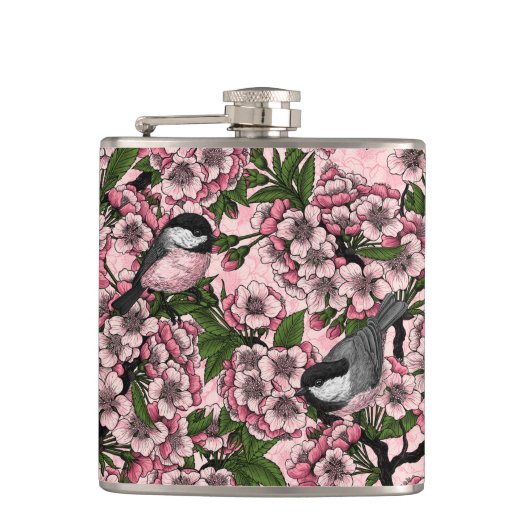 Kirschblüte und Kichererbsen auf rosa Flachmann (Vorderseite)