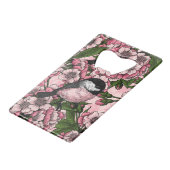 Kirschblüte und Kichererbsen auf rosa Geldbeutel Flaschenöffner (Vorderseite Schrägansicht)