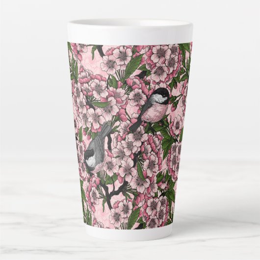 Kirschblüte und Kichererbsen auf rosa Milchtasse (Vorderseite)