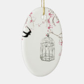 Kirschblüte, Vogel, Vogelkäfig - originell, stilvo Keramikornament (Rechts)