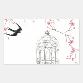 Kirschblüte, Vogel, Vogelkäfig - originell, stilvo Rechteckiger Aufkleber