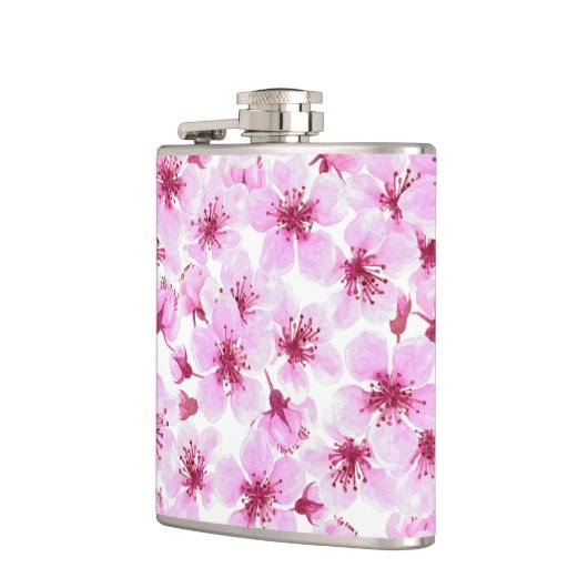 Kirschblüte Wasserfarbe Flachmann (Links)