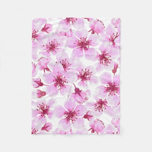 Kirschblüte Wasserfarbe Fleecedecke (Vorderseite)