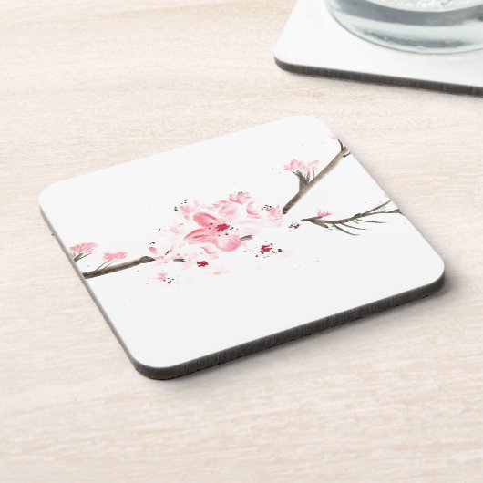 Kirschblüte Wasserfarbe Getränkeuntersetzer (Linke Seite)
