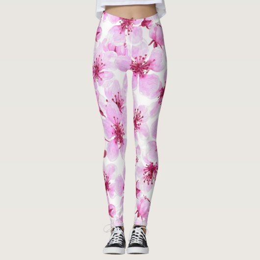 Kirschblüte Wasserfarbe Leggings (Vorderseite)