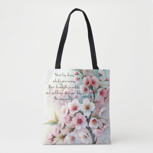 Kirschblüte & Zitat Tasche (Vorderseite)