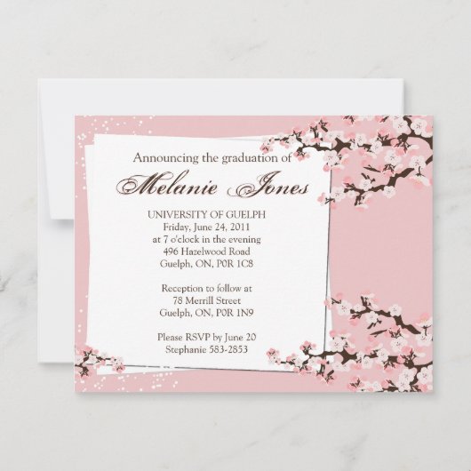 Kirschblüten-Absolvent-Mitteilung u. Einladung (Rückseite)