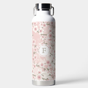 Kirschblüten-Aprikose   Vintage-Floral-Monogramm Trinkflasche