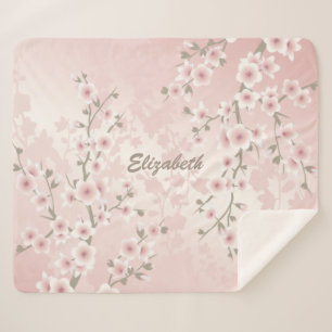 Kirschblüten-Aprikosen-Vintage-Floral-Monogramm Sherpadecke