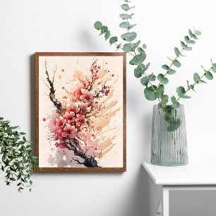 Kirschblüten-Aquarell-Blumen-Wandkunstposter Poster