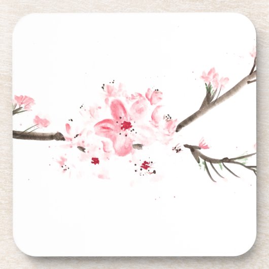 Kirschblüten-Aquarell Getränkeuntersetzer (Vorderseite)