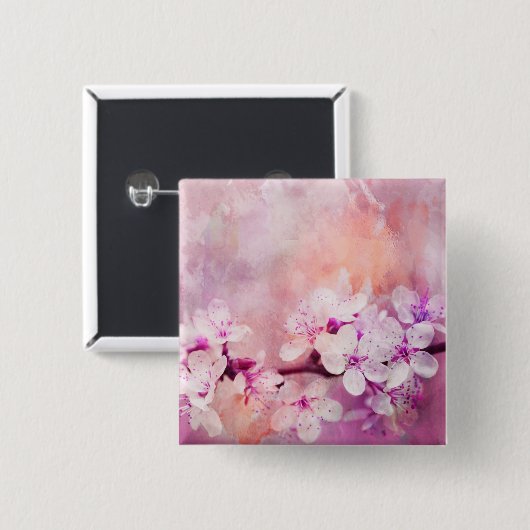 Kirschblüten-Aquarell-Kunst Button (Vorne & Hinten)