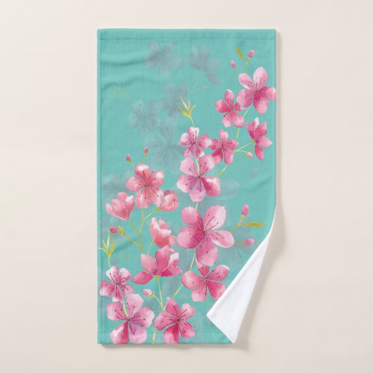 Kirschblüten auf Aquamarinem Handtuch (Handtuch)