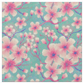 Kirschblüten auf blau stoff (Nahaufnahme)