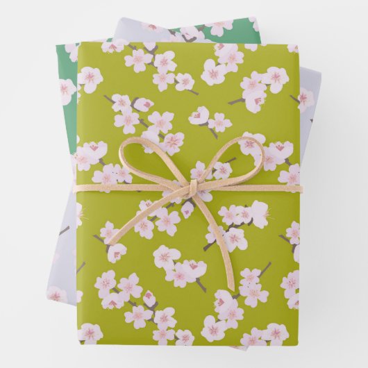 Kirschblüten auf Chartreuse, Lavendel & Green Geschenkpapier Set (Beispiel)