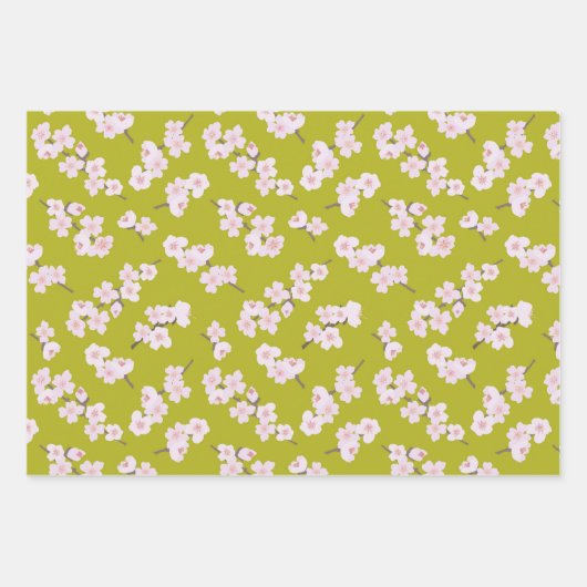 Kirschblüten auf Chartreuse, Lavendel & Green Geschenkpapier Set (Vorderseite)
