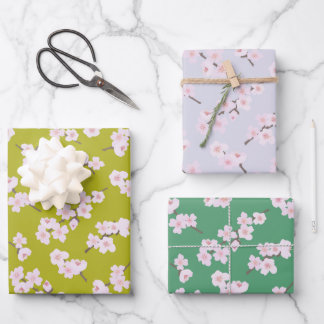 Kirschblüten auf Chartreuse, Lavendel & Green Geschenkpapier Set