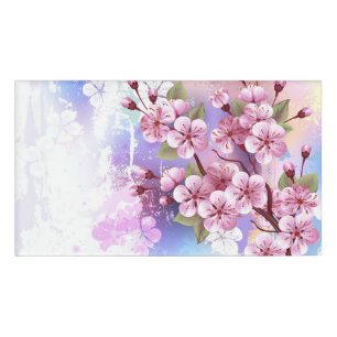 Kirschblüten auf gemaltem Hintergrund Namenschild