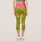 Kirschblüten auf Grün Capri Leggings (Rückseite)