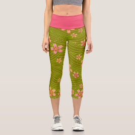 Kirschblüten auf Grün Capri Leggings