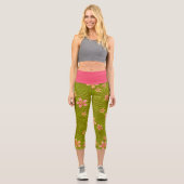 Kirschblüten auf Grün Capri Leggings (Vorderseite)
