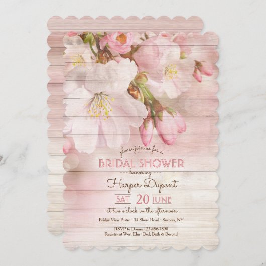 Kirschblüten auf Holzeinladung Einladung (Vorne/Hinten)