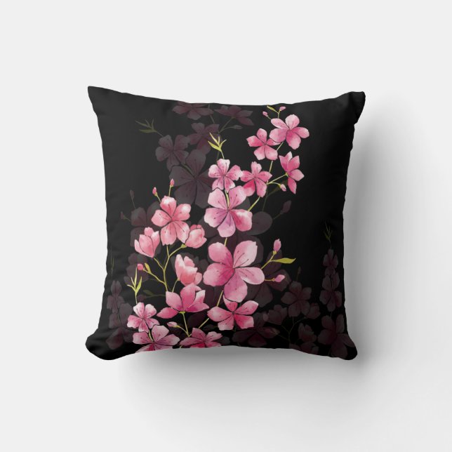 Kirschblüten auf schwarz kissen (Vorderseite)